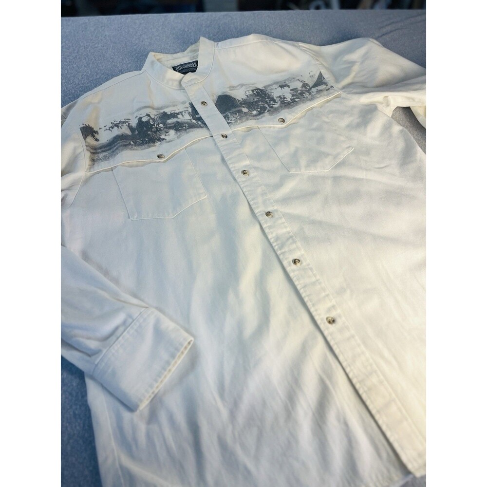 Rough Rider Circle Y Western Shirt Cowboy Scenic Yoke 90’s Band Collar Men’s Lg